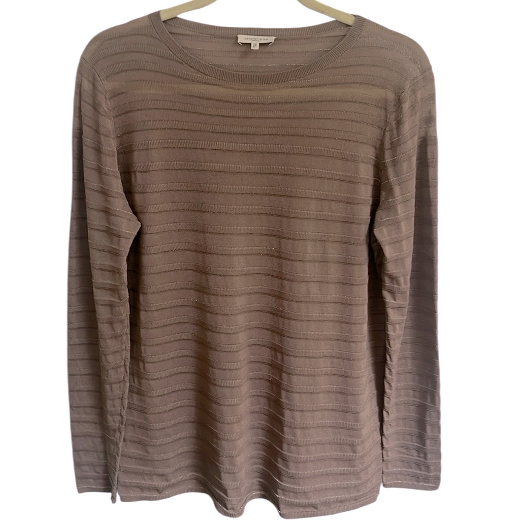 Lafayette 148 New York Metallic Silk-Blend Sweater Small Taupe Shimmer